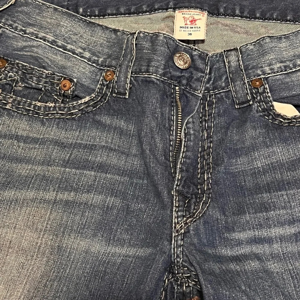 Vintage Y2K True Religion Jeans Men’s Straight Embroidered Logo Blue 36 X 32